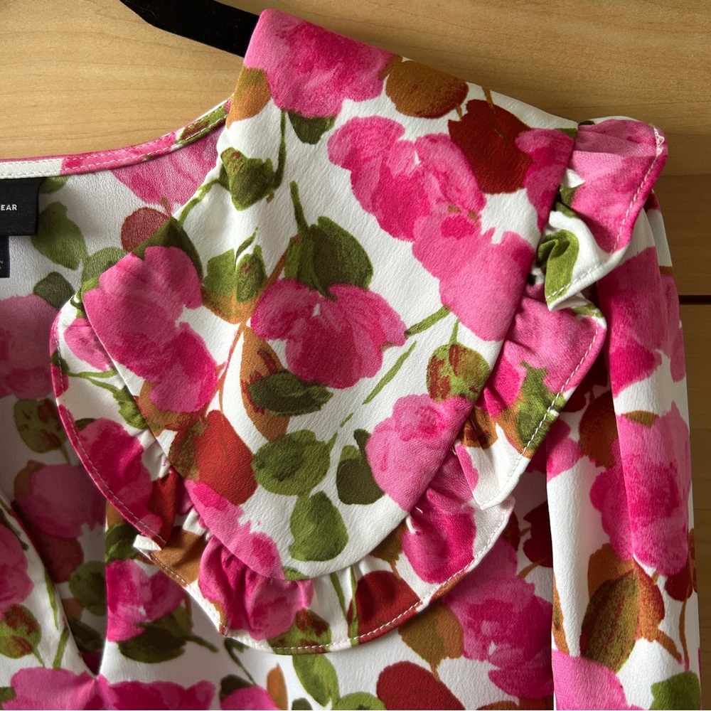 Who What Wear Floral Long Sleeve Mini Dress with Ruffle Collar - Picture 4 of 13
